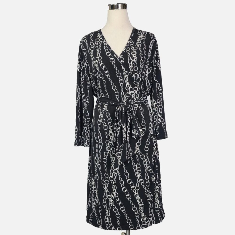 NWT Banana Republic Black & White Chain Stretch Wrap Dress XS